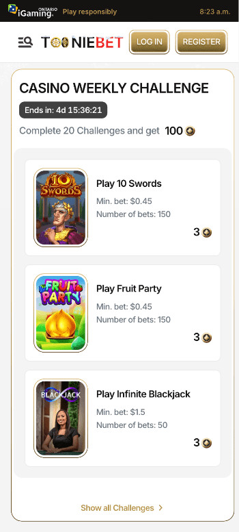 Tooniebet gigadat casino challenges