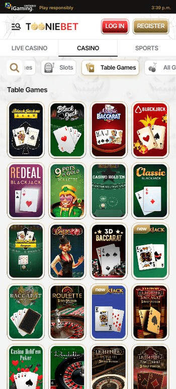 tooniebet table games at Jeton casino