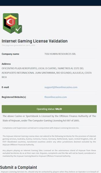 Anjouan Gaming License validation