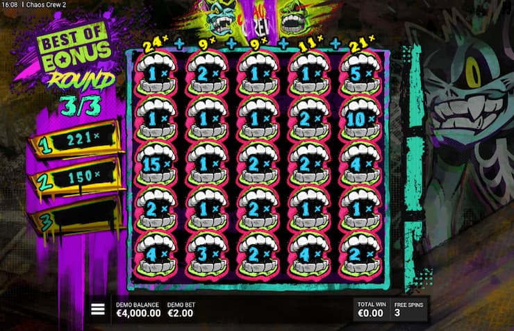 Chaos Crew 2 online slot with best of 3 bonus rounds feature triggered 