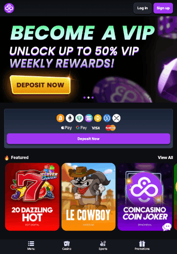 Screenshot of CoinCasino homepage