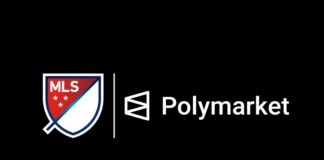 MLS Names Polymarket Official Prediction Market Partner MLS and Polymarket logos side-by-side on a black background.
