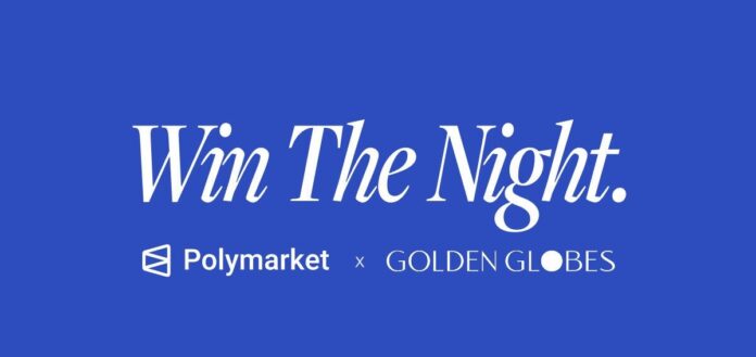 Polymarket and Golden Globes co-branded graphic reading “Win The Night” on a blue background