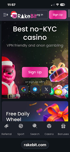 Rakebit bitcoin casino mobile screenshot homepage