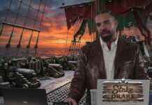 Drake, Adin Ross Sued In Federal Court Over Alleged Illegal Gambling Promotions Drake hosting a Stake gambling livestream aboard a pirate-themed set.
