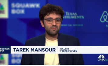 Tarek Mansour, founder and CEO of Kalshi, appears on CNBC’s Squawk Box during a televised interview.