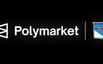 Madison Square Garden Names Polymarket Official Prediction Market Partner of the New York Rangers Polymarket logo displayed alongside the New York Rangers logo announcing a prediction market partnership