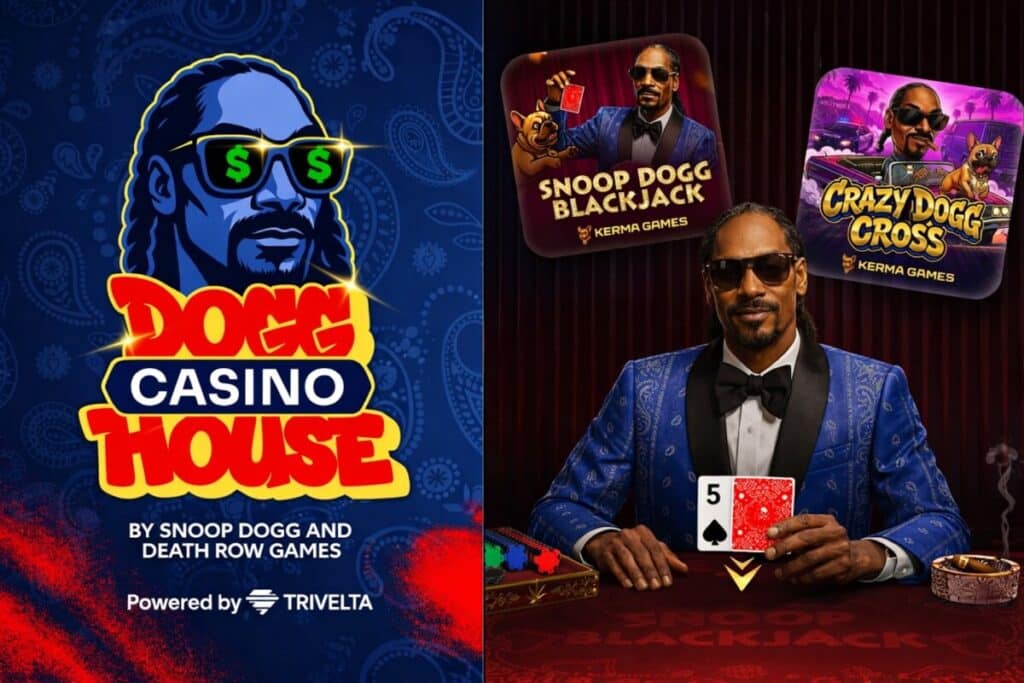 Promotional artwork for Dogg House Casino featuring Snoop Dogg and branded casino games