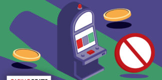 How Casino Self-Exclusion Programs Help Problem Gamblers Illustration of a slot machine with coins floating nearby and a prohibition symbol. The Casino Beats logo is in the corner, conveying a restricted gambling theme