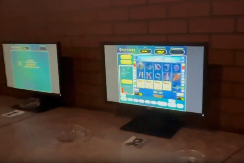 Gambling games operate on PCs in an illegal gambling den in the Russian city of Tver.