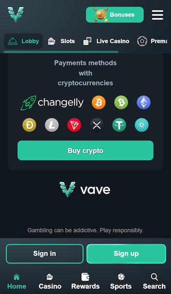 Vave casino accepted coins