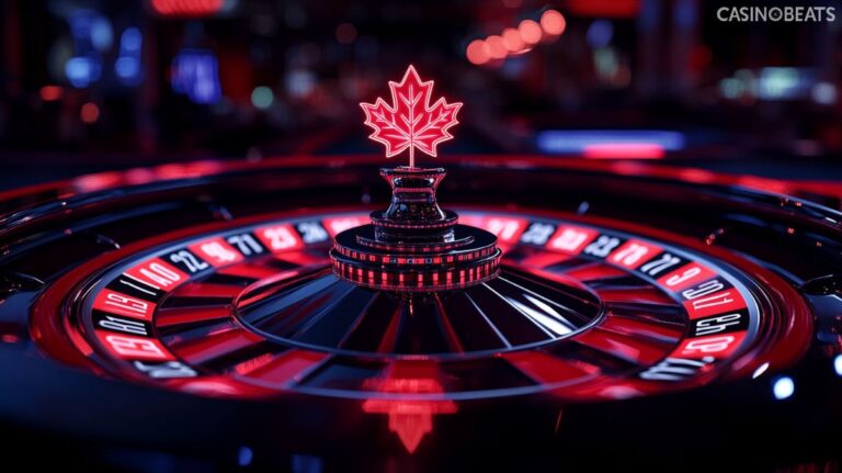 Roulette wheel with a canadian maple leaf featured image for the best roulette sites in canada page
