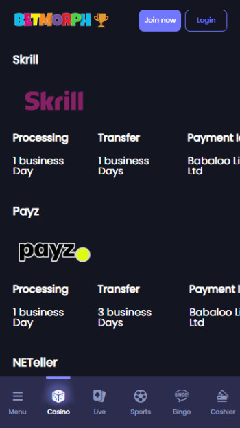 betmorph withdrawals