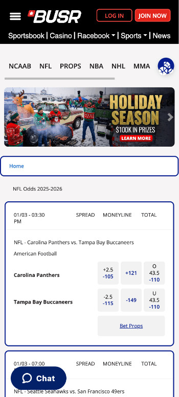 BUSR NFL betting view on a betting app