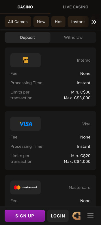 Crowngold payment methods at the ebst online casinos in Canada