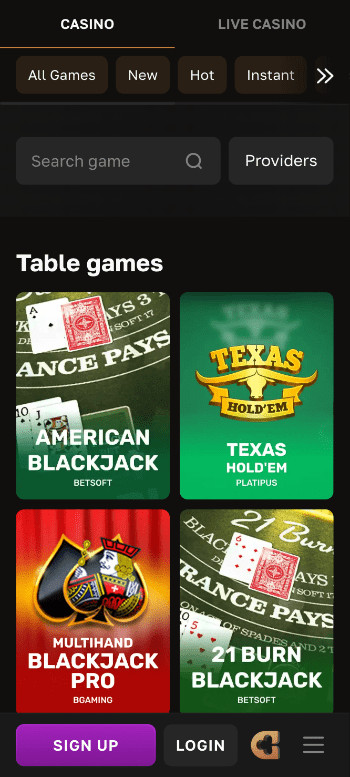 Crowngold table games