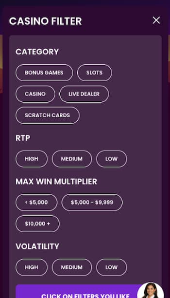 Lucky Bonanza slot filter options on mobile