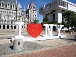 New York Bill Seeks to Ban Bettors Who Harass Athletes An ‘I Love NY’ sculpture outside the New York State Capitol complex in Albany.