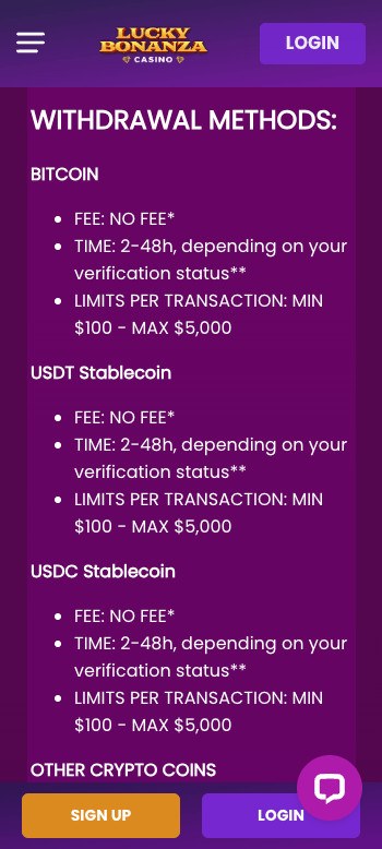 Lucky Bonanza withdrawal methods