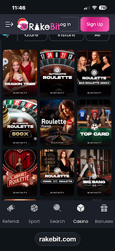 Rakebit bitcoin casino mobile screenshot