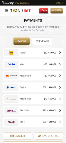 Tooniebet Live dealer casino