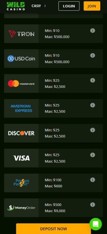 wild casino deposit