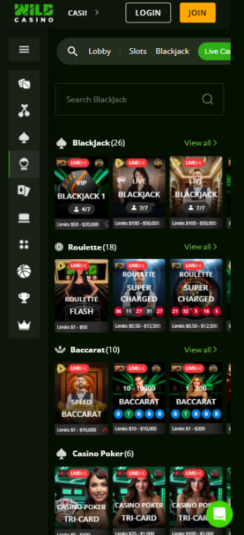 wild casino live games