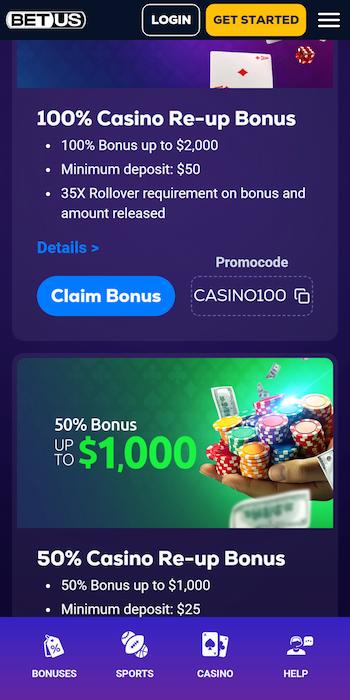 BetUS first reload bonus