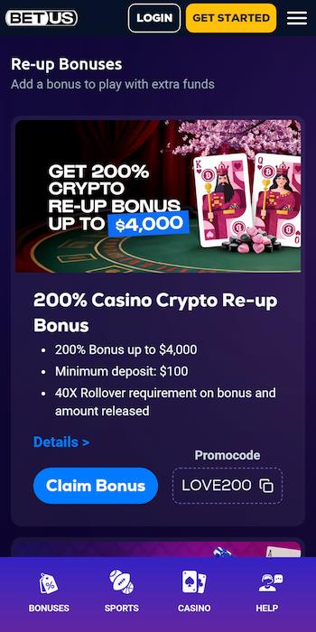 BetUS second reload bonus