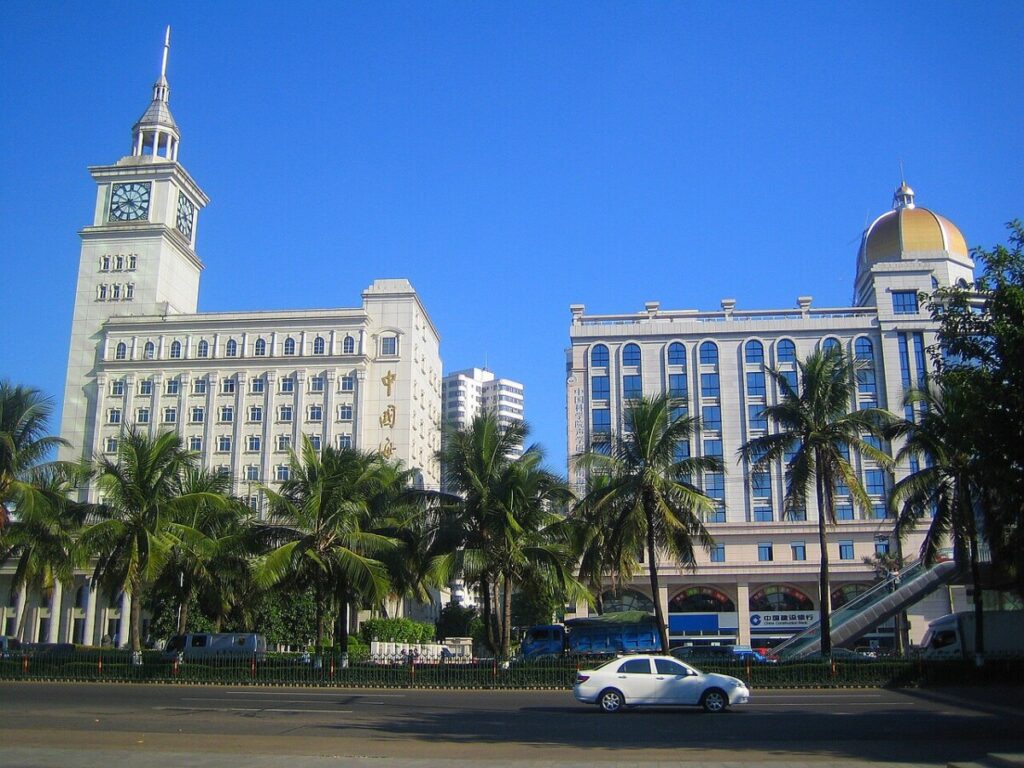 Government buildings in central Haikou, the capital of Hainan Province, China.