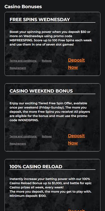 MyBookie Free Spins