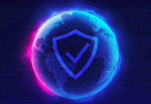 Abstract globe with a shield symbol representing global sports integrity and monitoring.