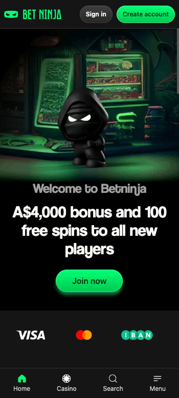 Betninja PayID casino homepage