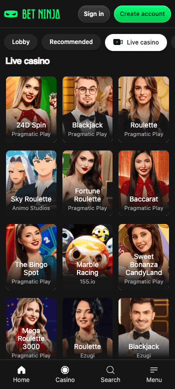 Betninja live casino games