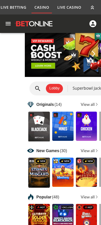 Betonline instant withdrawal casino homepage