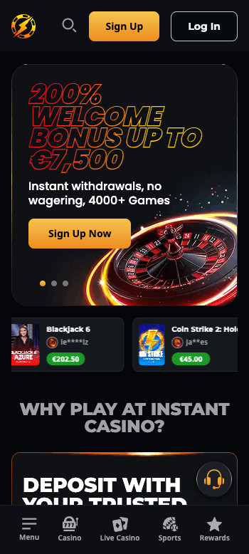 Instant Casino homepage