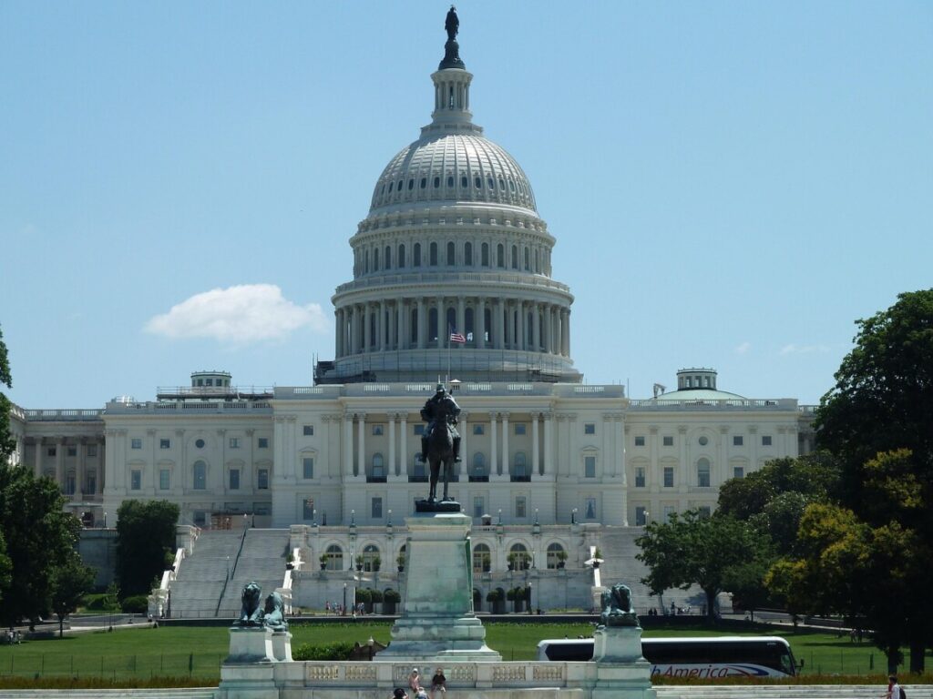 The U.S. Capitol building in Washington, D.C., seen from the west front on a clear day.