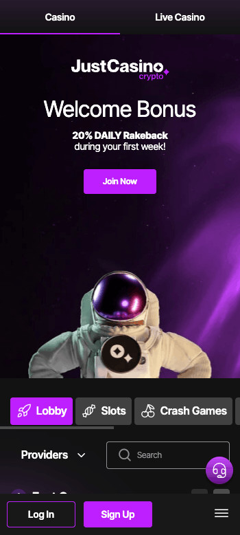 JustCasino homepage