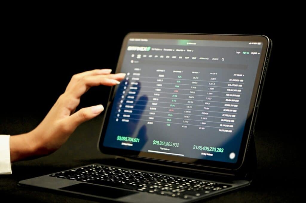 Tablet displaying live market data on a digital trading platform