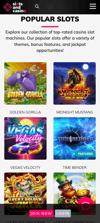 Slots and Casino slots page