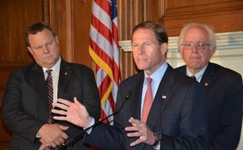 Sen. Richard Blumenthal speaks at a press conference on Capitol Hill.