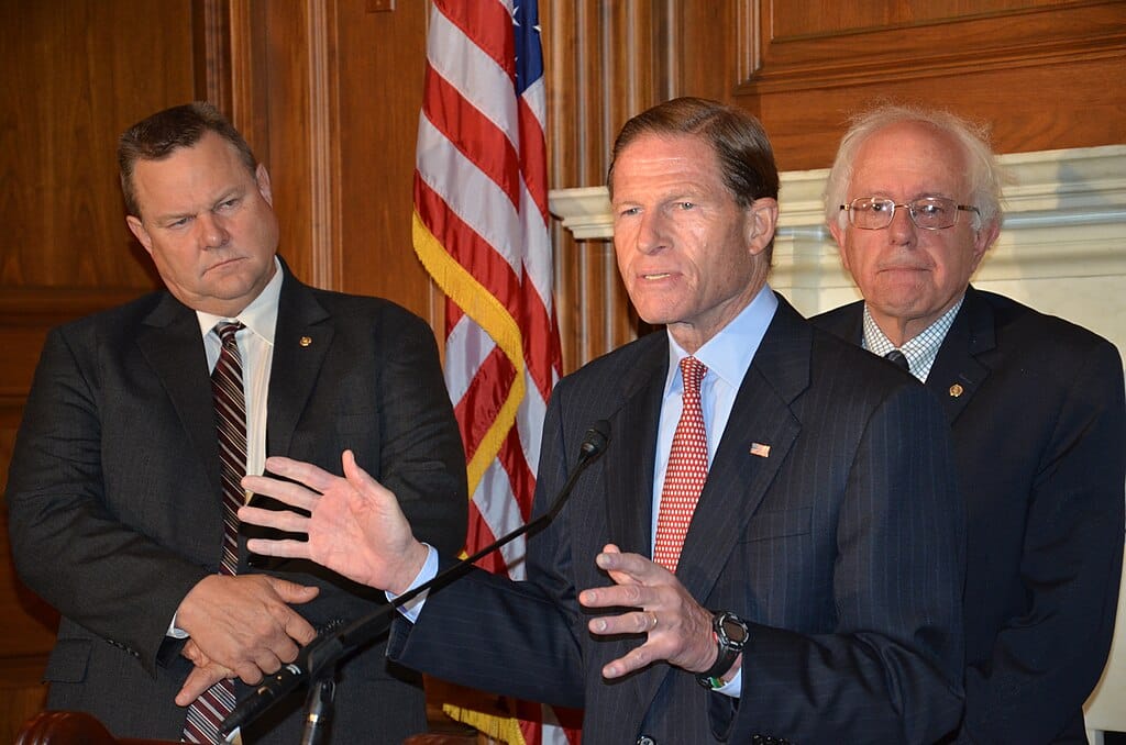 Sen. Richard Blumenthal speaks at a press conference on Capitol Hill.