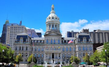 Baltimore City Hall in downtown Baltimore, Maryland