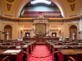 Minnesota Senate chamber at the Minnesota State Capitol in St. Paul.