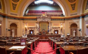 Minnesota Senate chamber at the Minnesota State Capitol in St. Paul.