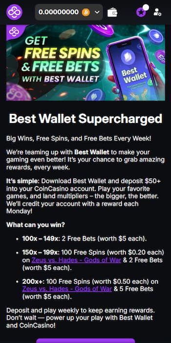 CoinCasino - Deposit with Best Wallet at an online casino Mississippi site.