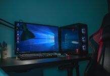 A gaming computer on a desk.