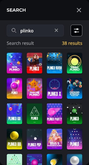 Screenshot des Plinko-Spiels im NV Casino Interface mit detaillierter Gewinntabelle