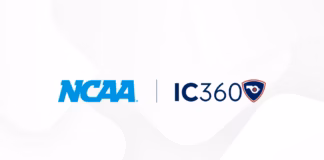 NCAA Taps IC360 to Monitor Championship Officials for Prohibited Betting NCAA and IC360 logos displayed side by side announcing a partnership to monitor betting integrity in college sports.