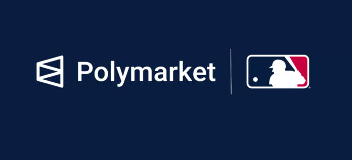 MLB Names Polymarket Exclusive Partner, Signs Landmark MOU With CFTC Polymarket and MLB logos displayed side by side on a blue background